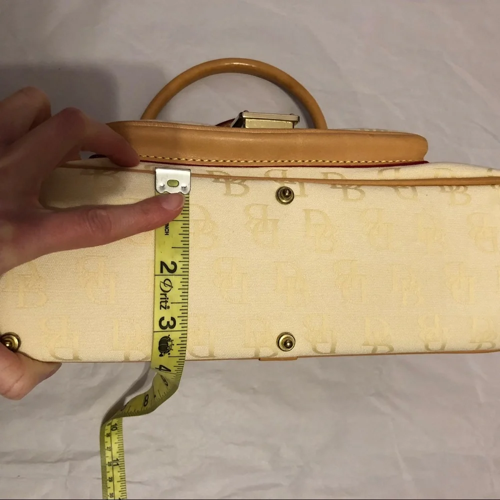 Dooney & Bourke Signature Monogram Cream Tan Canvas & Leather Mix Satchel Bag - Picture 11 of 16
